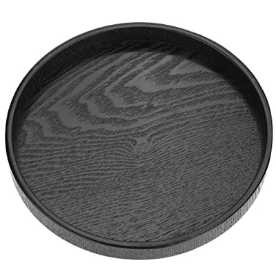 Imagen de bandeja redonda de madera maciza para servir té, café, aperitivos, comidas, plato antideslizante, servidor comida té con bordes elevados (21 cm)