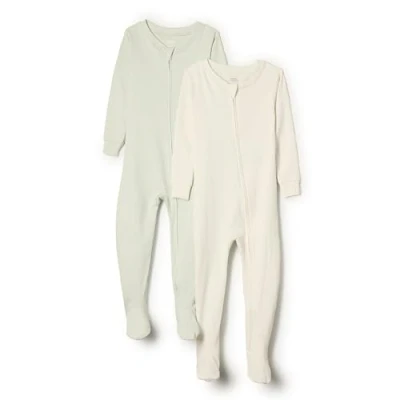Imagen de Amazon Essentials x Sofia Grainge Pijama Ceñido de Algodón con Pies Unisex Bebés, Pack 2, Marfil/Verde pálido, 0 Meses