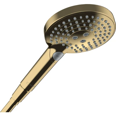 Imagen de hansgrohe Raindance Select S Alcachofa de ducha, ducha mano con 3 tipos chorro (incluye PowderRain), redonda (120 mm), cabezal función antical, acabado dorado pulido