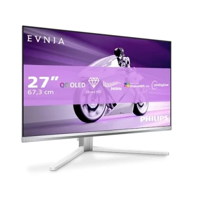 Imagen de Philips Evnia 27M2N8500AM Monitor Gaming OLED QHD de 27 Pulgadas, 360 Hz, 0,03 ms, HDR400, FreeSync. Prem., Comp. G Sync. (2560x1440, 2X HDMI 2.1, 1x DP 1.4, concentrador USB) Blanco