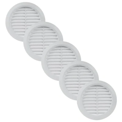 Imagen de Vent Systems 10 cm Paquete de 5 Blanco cubierta Ventilación Soffit Rejilla redonda Pantalla insectos incorporada HVAC para baño, oficina en casa, cocina