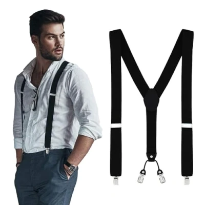 Imagen de DonDon tirantes hombre anchos 3,5 cm con 4 clips extra fuertes para pantalones negro