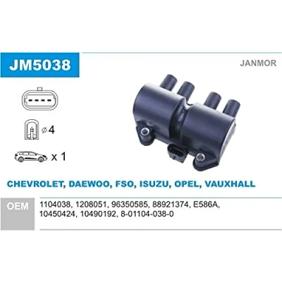 Imagen de JANMOR JM5038 Bobina de encendido DAEWOO: Lanos Berlina, Hatchback, Leganza