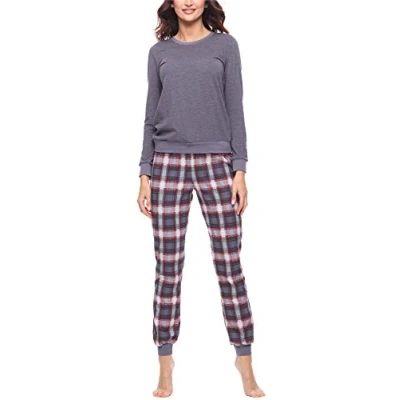 Imagen de Merry Style Pijama Conjunto Camiseta y Pantalones Ropa de Cama Mujer MS10 268 (Melange Oscuro/Borgoña, M)