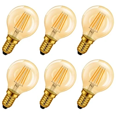 Imagen de LVWIT 6 Unidades Bombillas LED E14 Golf Dorada 4W equivalente a 32W, Luz de Blanca Cálida 2400K, Bombilla Retro Vintage. El Ángulo del Haz 300, No Regulable.