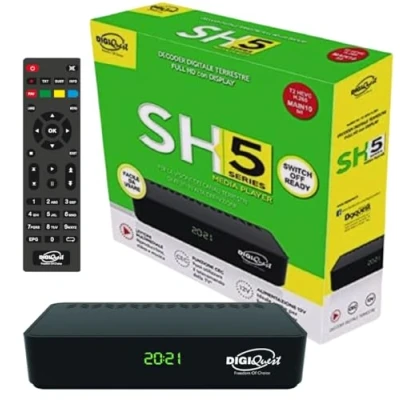 Imagen de Receptor TDT HD DVB T2 Digiquest SH5 HEVC H.265 Chipset 10bit Full FTA, Sintonizador HD, Decodificador Digital Terrestre T2, USB, HDMI, SCART, Ethernet LAN RJ 45, Negro, Plástico