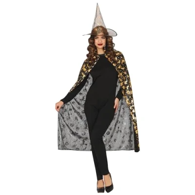 Imagen de Fiestas GUIRCA Set Gorro y Capa de Bruja (110 cm) Accesorio para Disfraz Halloween Disfraces Ideal Mujer Negro