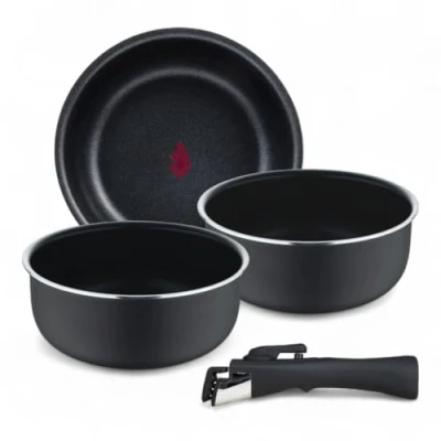 Imagen de BERGNER CLICK&amp;COOK Set 4 Pzs Cazo Alu Prensado con Mango Desmontable y Heat Dot Revestimiento ILAG Essential Antracita Inducción Compatible, 16 cm 18 20