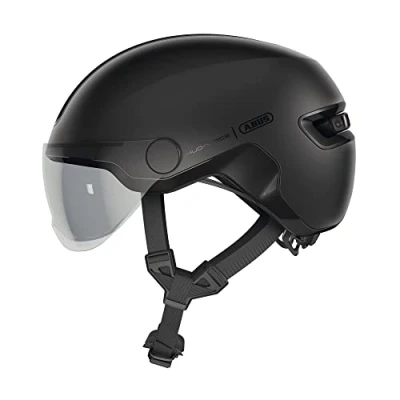 Imagen de ABUS casco urbano HUD y ACE elegante de bicicleta con visera luz LED trasera magnética recargable para hombre mujer negro, talla M