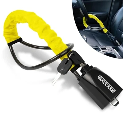 Imagen de GADLANE bloqueo de cinturón seguridad para volante, dispositivo antirrobo doble coche, dispositivos alta visibilidad caravana, con 2 llaves (Amarillo)
