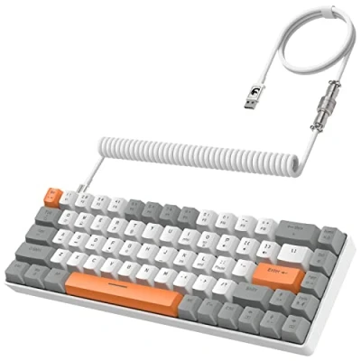 Imagen de YINDIAO ZIYOULANG T8 60% Teclado para Juegos,68 Teclas,US Layoout,Teclado Mecánico con Cable Compacto,18 Croma RGB Retroiluminado,Interruptor Rojo,Cable en Espiral USB C,para PC,Mac,PS4 Gris Claro