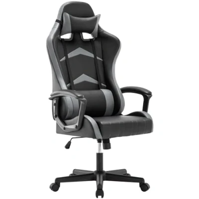 Imagen de IntimaTe WM Heart Silla Gaming con Respaldo Alto Cojín Lumbar &amp; Cabeza Almohada, Altura Ajustable 360 Giratorio y Reposabrazos Fijos, 52 x 58 130cm (Gris)