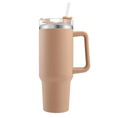 Imagen de Onezebra taza térmica de acero inoxidable doble pared con asa y pajita, 1200 ml, café aislada, para coche, bebidas calientes, curry (curry)