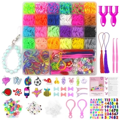 Imagen de Uolifrem Gomas para Hacer Pulseras Niños, 29 Colores Loom Bands, Kit con Más Accesorios, DIY Elásticas Principiantes Regalos Niños y Niñas