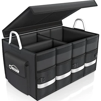Imagen de Oasser organizador para maletero con tapa, de coche, práctico impermeable, antideslizante, plegable asas aluminio, tiras reflectantes