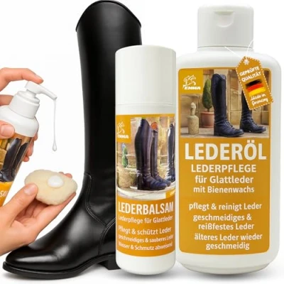 Imagen de Aceite para el cuero + grasa incoloro I set cuidado del bálsamo limpiador calzado cera de abejas sofá coche zapatos 200ml 500ml