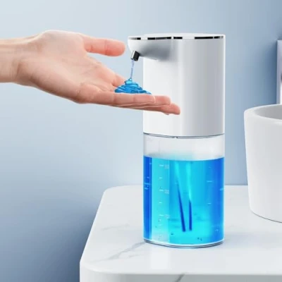 Imagen de dispensador de jabón automático, 1500 mAh, montaje en pared, sin contacto, 400 ml, automático con sensor, recargable por USB, para baño, cocina, oficina