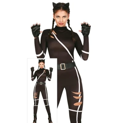Imagen de FIESTAS GUIRCA Disfraz de Gato Negro para Mujer Incluye Mono Sexy con Cinturón y Diadema Orejas Disfraces Halloween Talla L