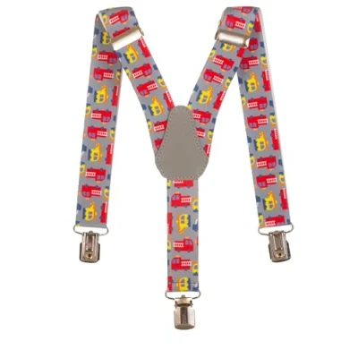 Imagen de Olata Tirantes de Tela Elastizada Infantiles Unisex En Forma Y Con Camión Bomberos 1 5 Años 2.5cm. Gris