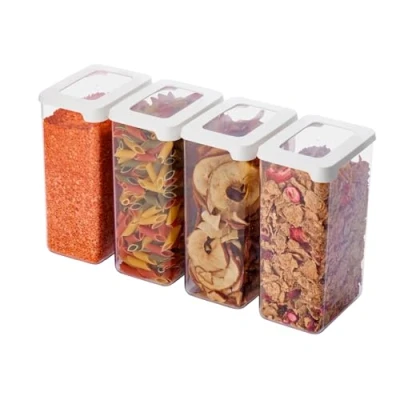 Imagen de SmartStore Recipientes herméticos transparentes para alimentos secos con tapas, 1,6 L, juego de 4 20% plástico biológico tapa, sin BPA, apto lavavajillas, contenedores apilables