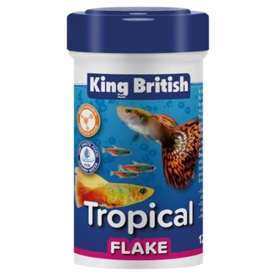 Imagen de King British Copos para Peces Tropicales 12g: Alimento Completo con multivitaminas, Ingredientes Naturales y Otros de Acuario