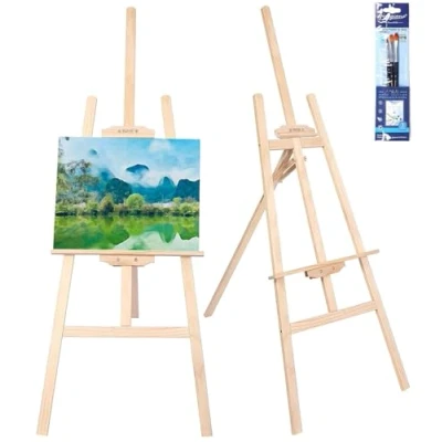 Imagen de Zawaer Caballete Pintura, de Madera 150 cm, Pintura para Pintar, Plegable y Ajustable en Altura, Adecuado Arte, Bodas, Niños Adultos