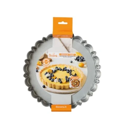 Imagen de Decora 0075052 Molde para tartas con fondo móvil de 25 x 3 cm diámetro, acero antiadherente, redondo, desmoldar fácilmente dulces, diseño profesional registrado, patentado