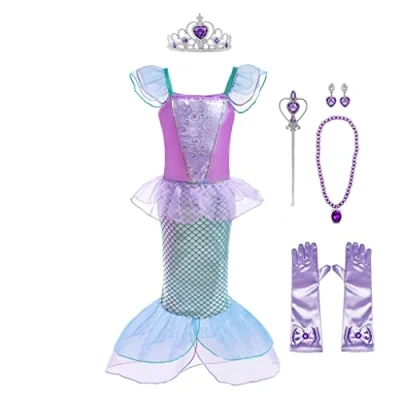 Imagen de Lito Angels Disfraz Sirenita Vestido Sirena Princesa Ariel con Accesorios para Niñas Pequeñas, Talla 3 4 años, Púrpura (Número de etiqueta 110)
