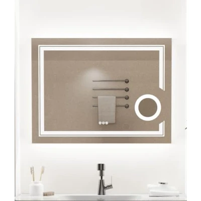 Imagen de LUVODI Espejo de Baño Pared 60x80cm con Iluminación LED Frontal y Retroiluminado Moderno Interruptor Táctil 3X Aumento Función Anvaho Memoria, IP56, CE, para Tocador Dormitorio