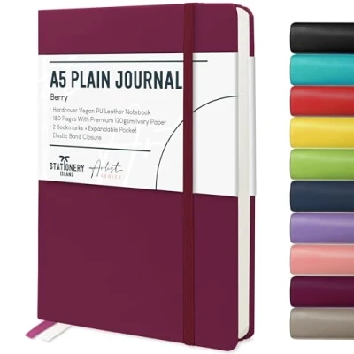 Imagen de Stationery Island Cuaderno A5 Sin Forro, Libreta Liso de Tapa Dura con Papel Grueso Premium 120 g/m², en Blanco 180 Páginas Para Escritura, Estudio, Planificación, Diario