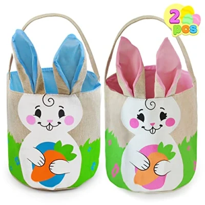 Imagen de JOYIN 2 Pcs Bolsas de Arpillera Pascua, Conjunto Canastas Conejito Pascua para la Caza Huevos Cestas Regalo Fiesta Niños