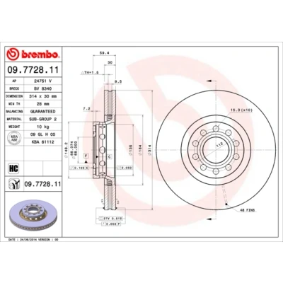 Imagen de BREMBO COATED DISC LINE 09.7728.11 Disco de freno 314 30 5 ventilación interna revestido altamente carbonizado AUDI: A8 D2, A6 C4 Berlina