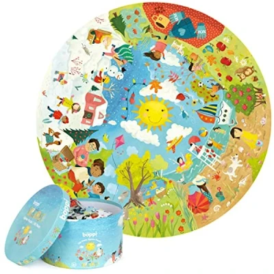 Imagen de boppi puzle Circular de Las Estaciones Hecho cartón 100% Reciclado, con imágenes Primavera, Verano, otoño e Invierno, para niños 3, 4, 5, 6, 7 y 8 años, 58 cm diámetro