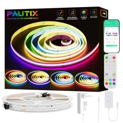 Imagen de PAUTIX WIFI Tira LED COB RGB Smart IC 5M Direccionable,24V Flexible multicolor con cambio de color controlador Función Alexa,RF Remoto y Alimentación para DIY iluminación
