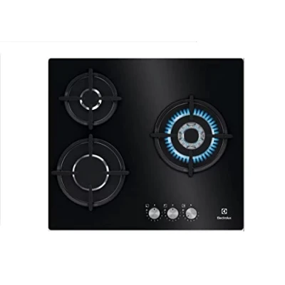 Imagen de Electrolux KGE6633NOK Placa de gas 60 cm y 3 zonas, Zona Wok, Mandos Frontales, Calor Instantaneo, Autoencendido electrónico, Termopar Seguridad, inclue Inyectores para intercambio, Negro
