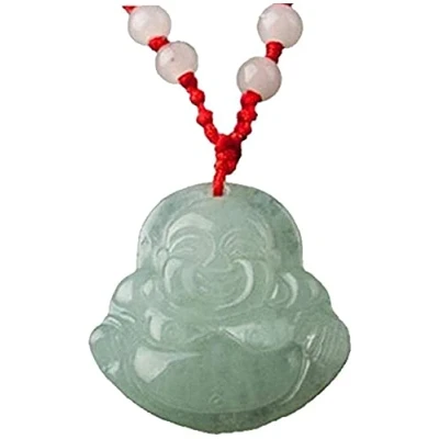 Imagen de Colgante chino Feng Shui Jade piedra de la suerte, Collar plata Buda perlas
