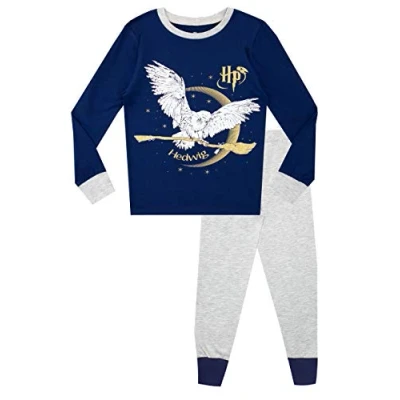 Imagen de Harry Potter Pijamas de Manga Larga para niñas Hedwig Ajuste Ceñido Azul 5 6 Años