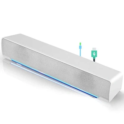 Imagen de Hakeeta Mini USB portátil Barra de Sonido con Cable Reproductor música Bass Surround Altavoz Soundbox Conector Audio 3.5 mm para computadora Escritorio, Laptop, TV(Blanco)
