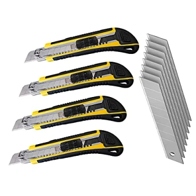 Imagen de LEDLUX 4 Kit cutter profesional de 18 mm, cortador papel, 8 cuchillas repuesto para