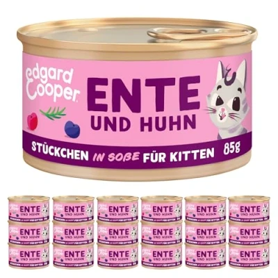 Imagen de Edgard &amp; Cooper Kitten Comida húmeda (Pato y Pollo, 85 g x 18), sin Cereales, Lleno de Carne Fresca e Ingredientes Naturales, Adecuado para Gatos esterilizados Activos, Alto Contenido proteínas