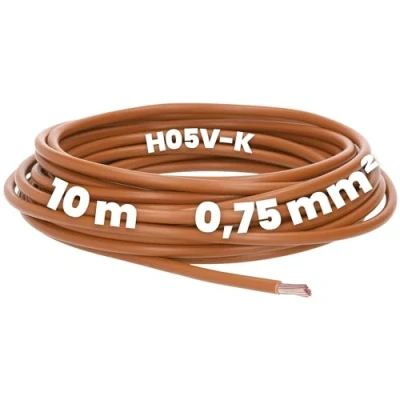 Imagen de Kalitec 10 metros H05V K 0,75 mm² marrón Cable de Cableado I PVC individual trenzado mm2 fibra fina un solo alambre conmutación ignífugo