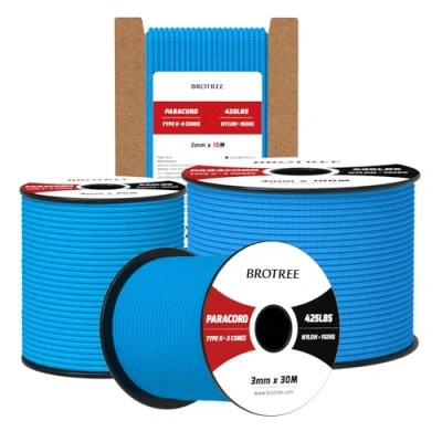 Imagen de Brotree Paracord 3mm 50M Cuerda 100% Nylon Tipo II 3 Hebras 425 para Exterior, Bricolaje 192 kg Carga de Rotura (Azul)
