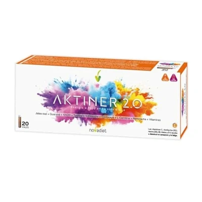 Imagen de Novadiet AKTINER 2.0 con Jalea Real, Guaraná, Taurina, Cordyceps, L Carnitina, Vitaminas C, B2, B3, B6 y B12 Complemento Alimenticio Para la Energía Vitalidad 20 Viales de 10 ml