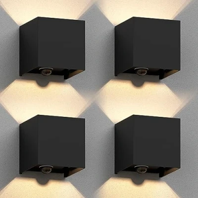Imagen de ledscom.de 4 unid. aplique CUBEL para exterior, IP65, luz ascendente/descendente, detector de movimiento, negro mate, angular, 1x G9 máx. 10W