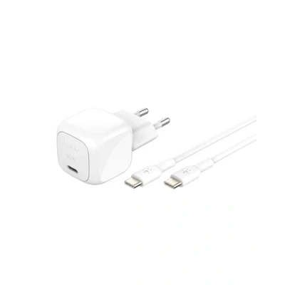 Imagen de Belkin BoostCharge Cargador de Pared Compacto 30 W, Carga rápida USB C Power Delivery, portátil Viajar, iPhone, Samsung Galaxy, iPad, AirPods, tabletas y Otros, Cable a 1 m, Blanco