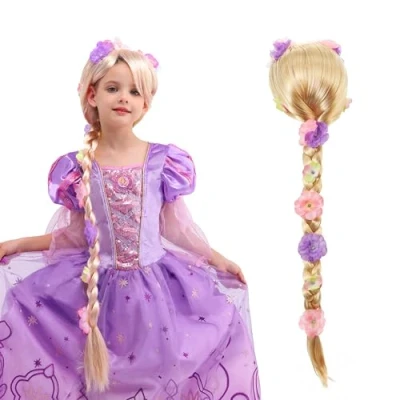 Imagen de Sincere Party peluca de princesa para niñas, rubia con trenzas Rapunzel fiesta Halloween, juego rol