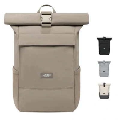 Imagen de LARKSON Mochila Enrollable Hombre &amp; Mujer Gris No 4 Macuto para Viaje, Uni, Trabajo de Botellas Pet Recicladas Bolso Portátil Impermeable