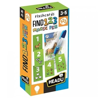 Imagen de Headu Flashcards Find 123 Magic Pen Infantil para Aprender a Contar. Juego Educativo Recomendado niñas de Entre 3 y 5 años (MU27835)