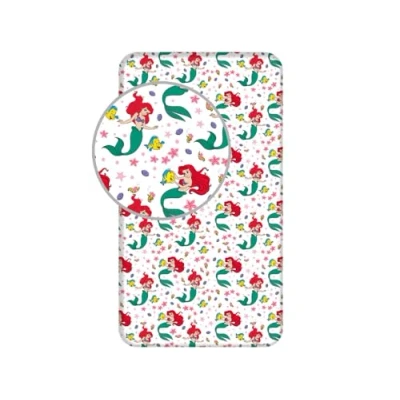 Imagen de Jerry Fabrics Sábana bajera simple Ariel Friends Juego de cama 100% algodón, cómodo y transpirable, diseño princesa Disney