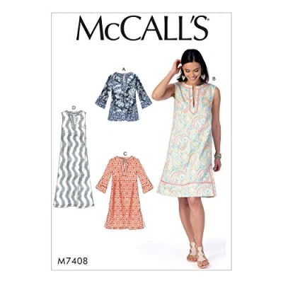Imagen de MCCALL &#039;s Patterns 7408 Túnica y patrón de Costura para Vestidos, tamaños Papel, Multicolor, Grande 2 x